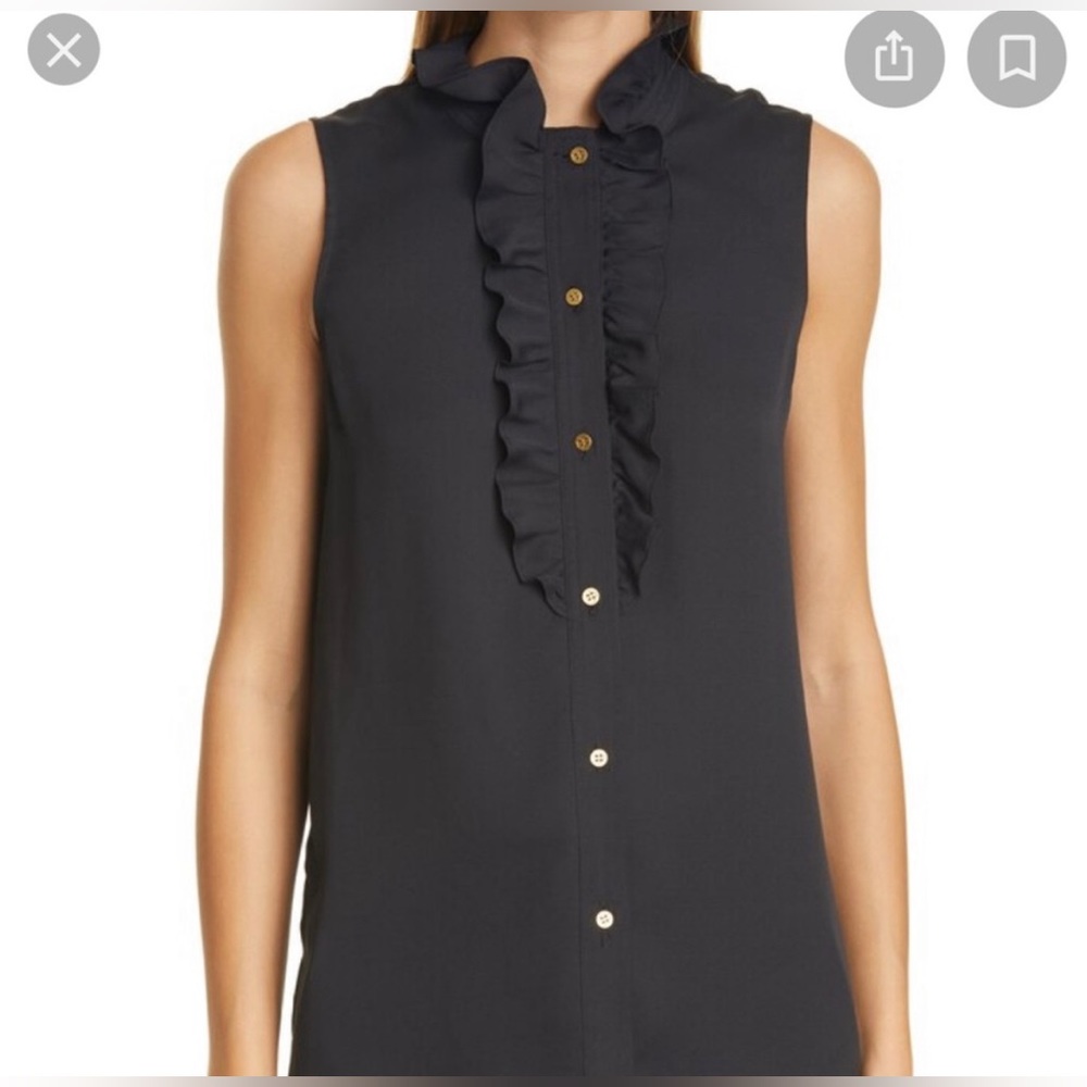 Tory Burch Ruffle Detail Sleeveless Blouse — Black Size 6